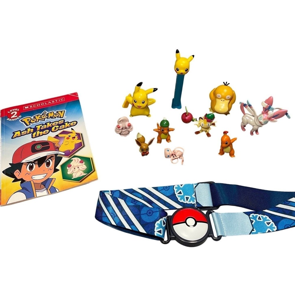 Pokémon Mixed Lot Figures Book Poké Ball Belt Pikachu Eevee Charmander Mewtwo